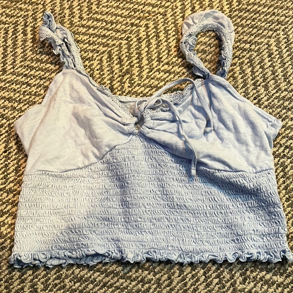 Light blue ruched bottom tank crop top